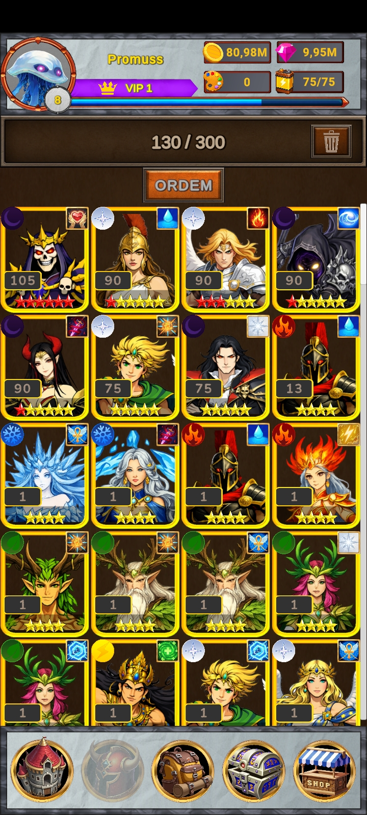 Tela de coleção de personagens do Soulbind Elemental
